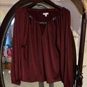 Jennifer Lopez Burgundy Blouse with Chain Detail